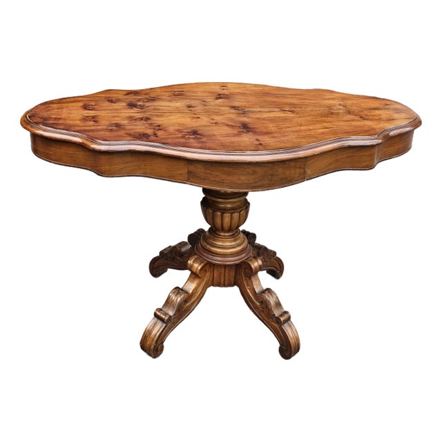 19th Century Victorian Renaissance Style Walnut Two-Drawer Pedestal Center Table For Sale