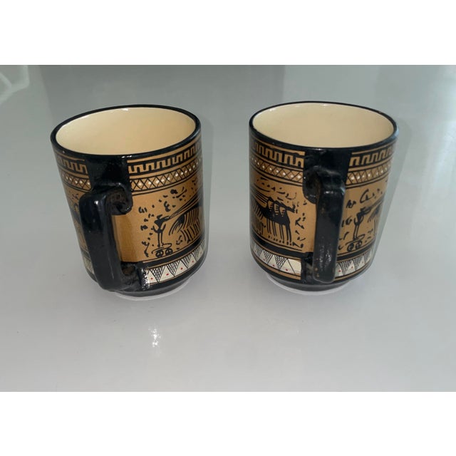 Mediterranean Pair of Vintage Hand Painted Greek Artistry Coffee Mugs For Sale - Image 3 of 6