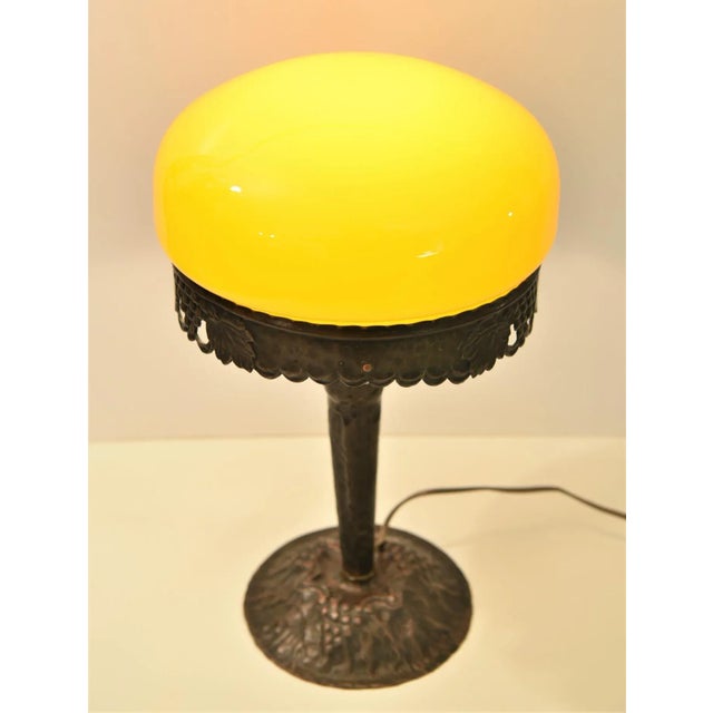 Rare copper table lamp, crafted depicting grapes and grape leaves punched into the copper, very beautifully and skillfully...