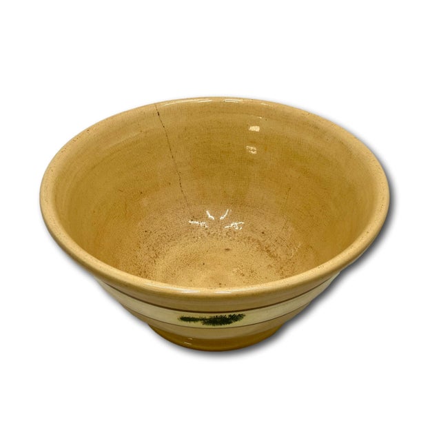 Large Size Antique Green Seaweed Decorated & Banded Yellow Ware Kitchen Mixing Bowl Circa Late 19th Century For Sale - Image 11 of 18