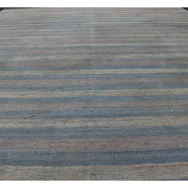 Modern Large Afghanistan Kilim Modern With Stripes in Shade of Light Green For Sale - Image 3 of 12
