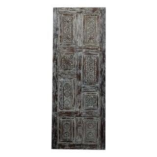 Vintage White Carved Wood Sliding Barn Door Farmhouse Style 80 For Sale