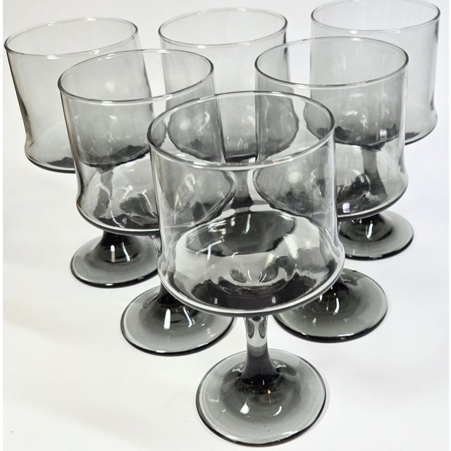 Mid 20th Century Smoky Grey Mid-Century Goblets- Set of Six For Sale - Image 5 of 12