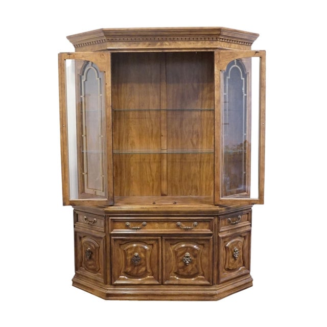 Bernhardt Bernhardt Furniture Solid Walnut French Provincial 61" Lighted Display China Cabinet 636-100 / 636-606 For Sale - Image 4 of 15