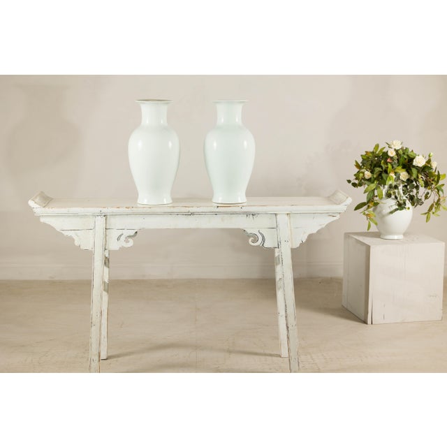 Late 20th Century Pair of Classic White Porcelain Vases with Timeless Elegance For Sale - Image 5 of 12