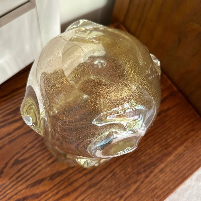 Glass Vintage Murano Style Glass Gold Flake Drooping Glass Vase For Sale - Image 7 of 9