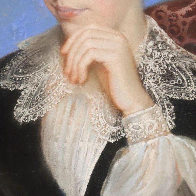 Unknown, Female Portrait, Crayons on Cardboard, Framed For Sale - Image 5 of 12