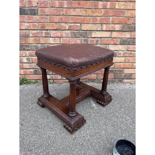 Wood Late 19th Century Italian Leather Stool For Sale - Image 7 of 7