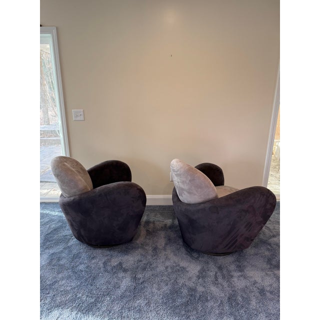Taupe Vintage Michael Wolk Attributed Swivel Chairs- A Pair For Sale - Image 8 of 8