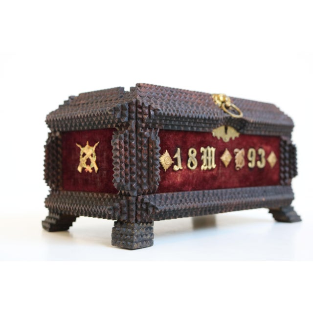 Antique Tramp Jewelry Box in Carved Brass, 1893 For Sale - Image 6 of 12