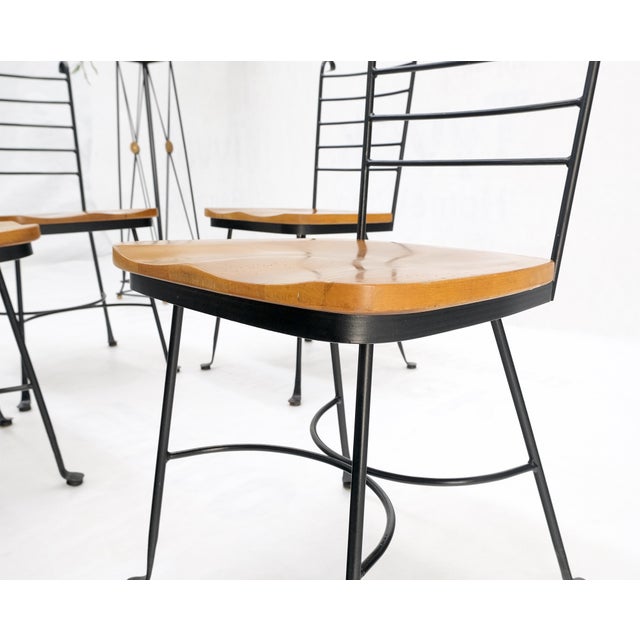 Wood American Mid-Century Modern Wrought Iron & Solid Birch Seats Dining Chairs Mint For Sale - Image 7 of 11