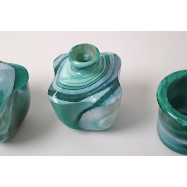 Green Green White Mouth-Blown Glass Dressing Table Set, 1950s, Set of 5 For Sale - Image 8 of 16