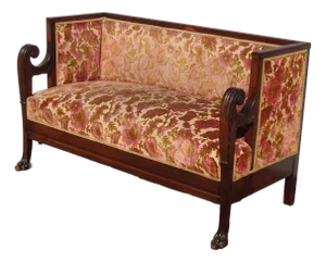 Antique French Country Biedemeier Settee Sofa W Burgunday Floral Velvet