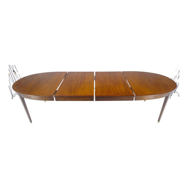 Very Fine Oval Walnut Banded 68” Long Dining Table w/ 2 Leaves MINT For Sale