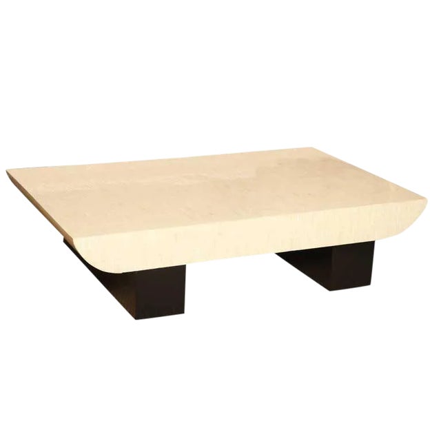 1960's Vintage Tessellated Bone and Black Lacquered Wood Restored Cocktail Table Style of Paul Frankl For Sale