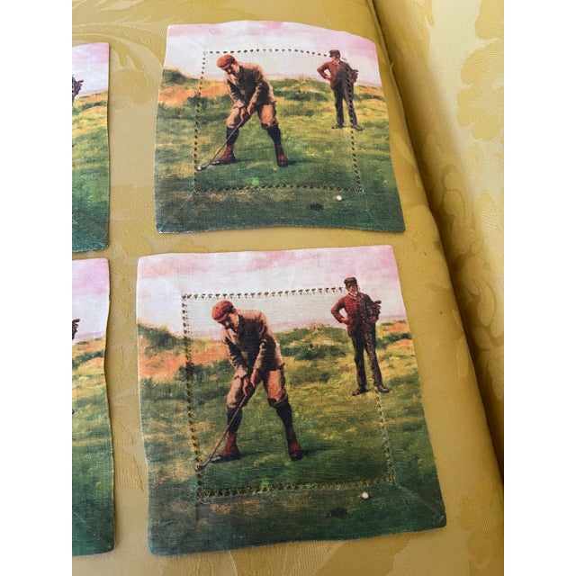 2010s 6 Golf Themed Fabric Squares Cocktail Napkins For Sale - Image 5 of 5