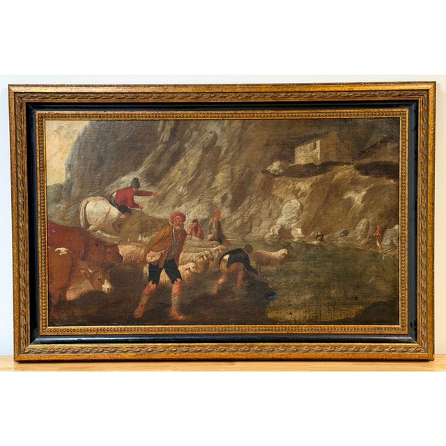 Late 18th-Century Dutch or Flemish Italianate Pastoral River Landscape with Shepherds Dutch or Flemish School Italianate...