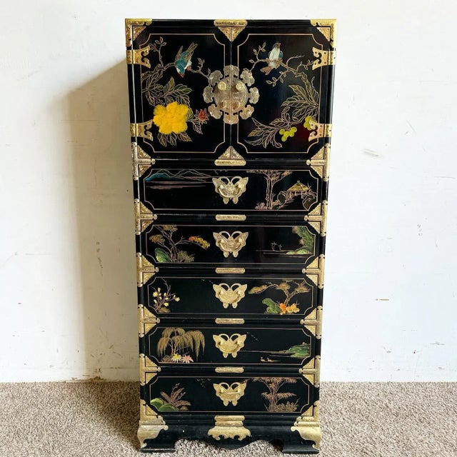Immerse yourself in the allure of traditional Chinese craftsmanship with this exquisite Black Lacquered Hand Painted...