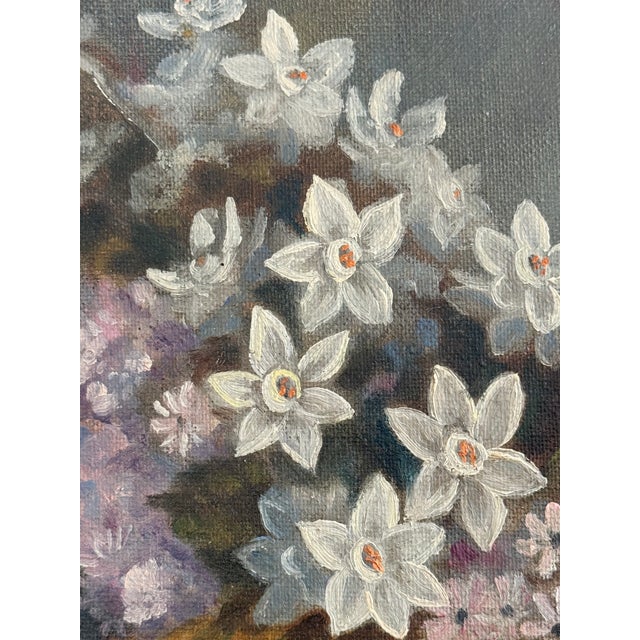 Portraiture Mid 20th Century Narcissus Still Life, Mid-Century Oil Painting For Sale - Image 3 of 8
