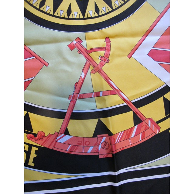Hermes France Carre 90 Sextants Compass Pattern Black & Multi-Color Silk Scarf For Sale - Image 11 of 16