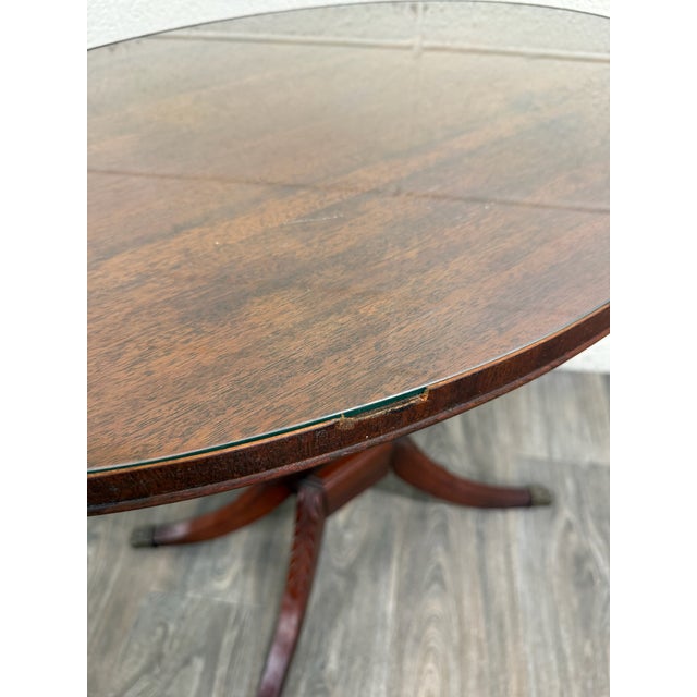 Brown Vintage Duncan Phyfe Style Mahogany Lyre Pedestal Base Accent Table For Sale - Image 8 of 16