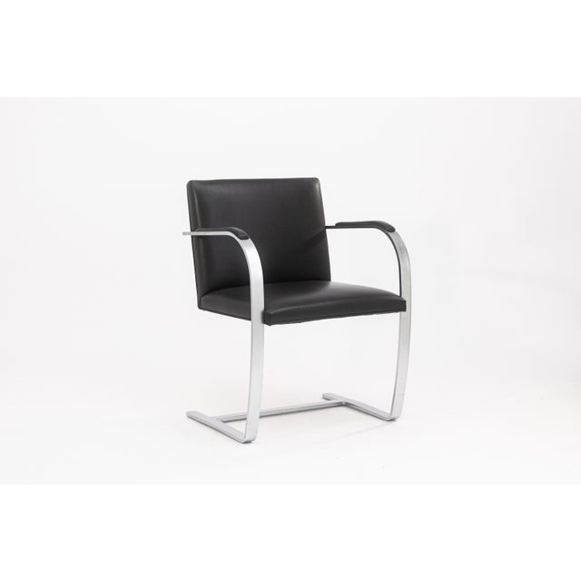 Modern Set of 6 Mies Van Der Rohe for Knoll Brno Brushed Steel Black Leather Armchairs For Sale - Image 3 of 11