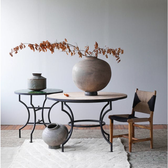 Moroccan Matthew Izzo Home Moroccan Zellige Tamegroute Green Tile and Iron X Base 32" Round Bistro Table For Sale - Image 3 of 5