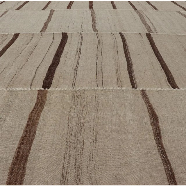 Mid 20th Century Paneled Vintage Turkish Kilim Flat-Weave in Neutral Tones of Cream & Brown For Sale In Atlanta - Image 6 of 11