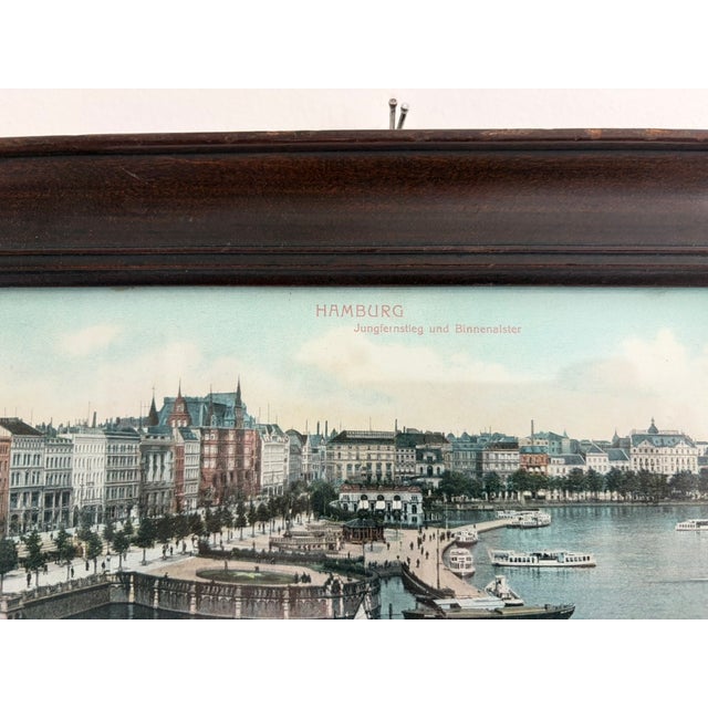 Glass Vintage Panoramic Hamburg Harbor Print – Framed German Cityscape, 30.75” For Sale - Image 7 of 13