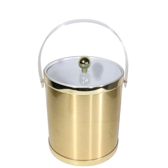 Kraftware Hollywood Regency Gold and Lucite Ice Bucket With Original Lucite Ice Tongs C. 1970's For Sale - Image 4 of 12