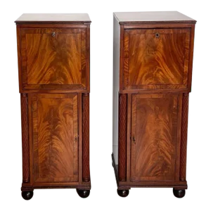 Pair of Regency Mahogany One Drawer & Cabinet Pedestals, England Circa 1820