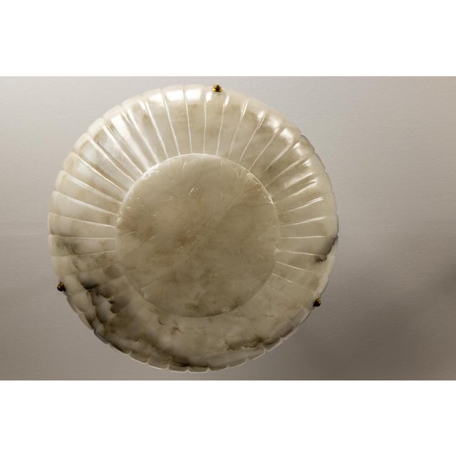 Metal Large French Art Deco Alabaster Pendant Light with Brass Chain, 1920s For Sale - Image 7 of 18