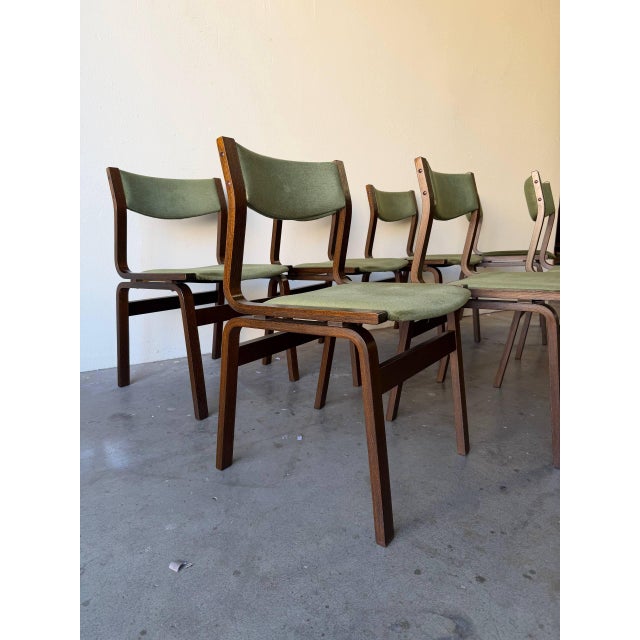 1960s Set of 8 1960s Mid Century Danish Dining Chairs – Vintage Scandinavian Solid Wood Chairs With Green Upholstery For Sale - Image 5 of 9