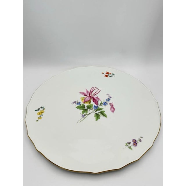 Traditional Meissen Large Platter 13” Hand Painted Flowers Gold Rim 325 Vintage For Sale - Image 3 of 10
