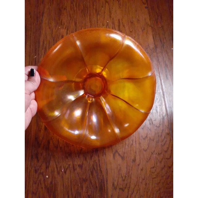 1970s Fenton Iridiscent Orange Stretch Glass Pedestal Console Bowl For Sale In Dallas - Image 6 of 9