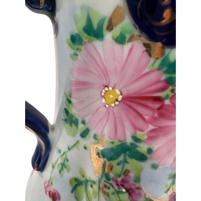 Ivory Vintage Nippon Style Cobalt Blue and Pink Chocolate Pot For Sale - Image 8 of 12