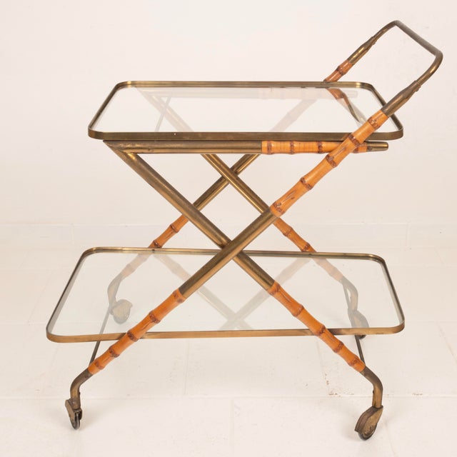 Vintage Cart in Faux Bamboo and Brass by Cesare Lacca, 1950 For Sale - Image 11 of 18