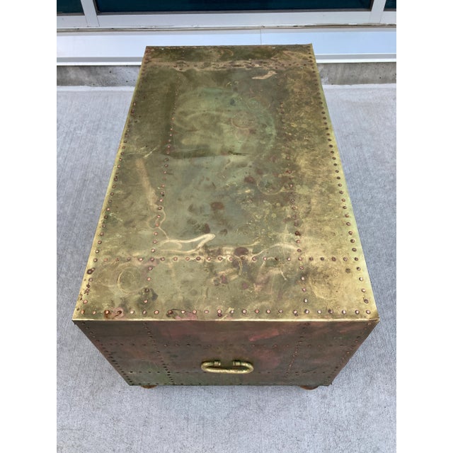 Brass-Clad Campaign Coffee Table From Sarreid Ltd. Spain For Sale - Image 9 of 13