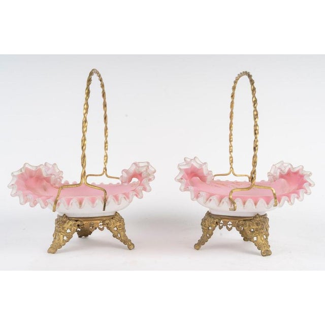 19th Century 19th Century Napoleon III Opaline and Gilded Brass Baskets, Set of 2 For Sale - Image 5 of 6