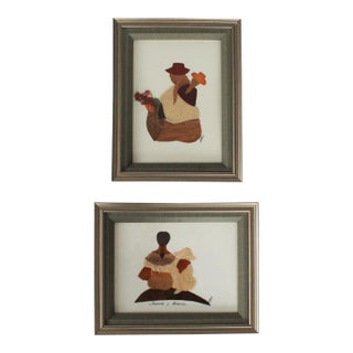 Vintage Framed Figurative Artwork Made of Native Materials of Ecuador - A Pair For Sale