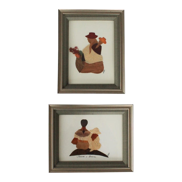 Vintage Framed Figurative Artwork Made of Native Materials of Ecuador - A Pair For Sale
