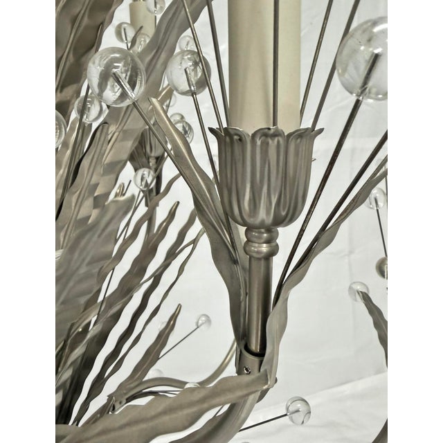 Remains Lighting "Plume" Antique Nickel & Glass 12-Arm Chandelier, Labeled For Sale - Image 15 of 18