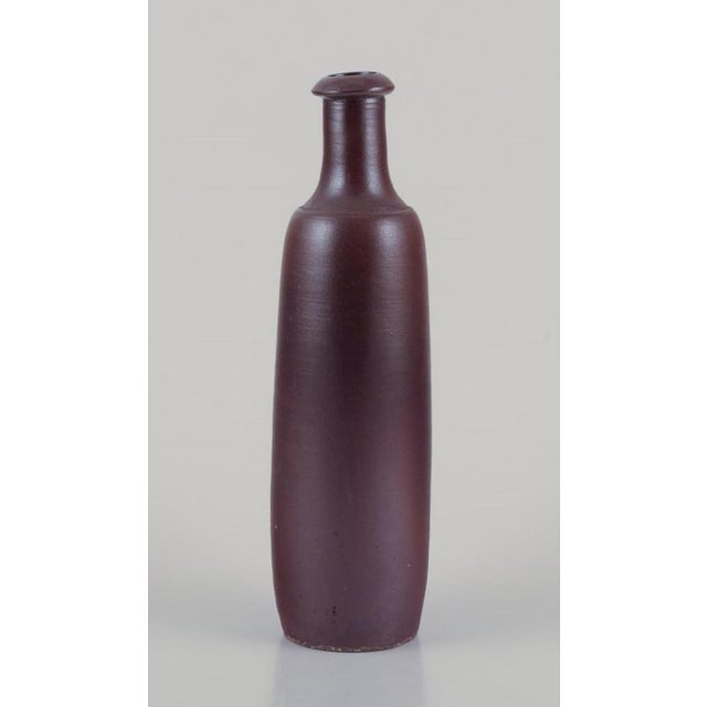 Mid-20th Century French Ceramic Vase Slender Form in Brown Glaze For Sale - Image 4 of 7
