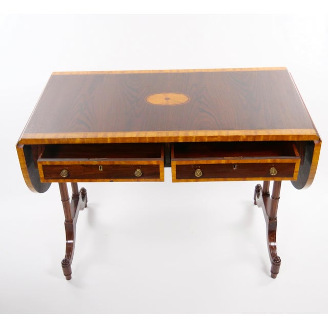 English Mahogany Drop-Leaf Console Table / Inlaid Decoration, Mid 19th Century For Sale - Image 4 of 14