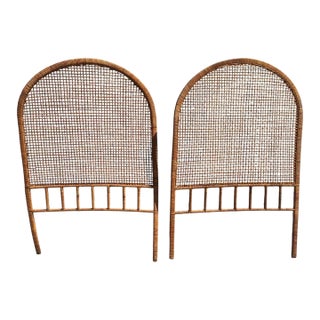 Pair Mid Century Modern Arched Twin Rattan and Cane Headboards For Sale