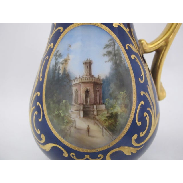 19th Century Art Nouveau Hans Heiling Karlsbad 19thc Gilt Hand Painted German Landscape Porcelain Pitcher For Sale In Portland, OR - Image 6 of 11