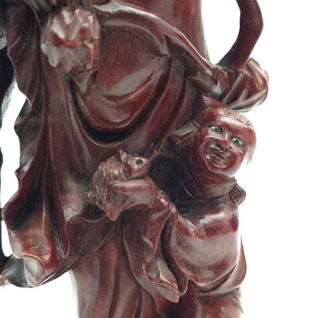Brown Mid Century Chinese Hand Carved Wood Figure of Shou Xing Longevity Deity 12.75" For Sale - Image 8 of 11
