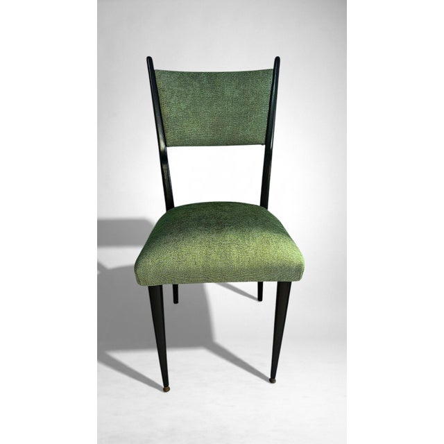 Ico Parisi Style – Set of 6 Ebonized Wood Chairs With Green Upholstery For Sale - Image 9 of 18
