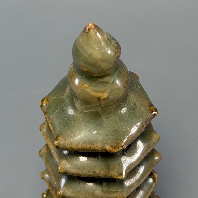 Chinese Antique Chinese Longquan Celadon Pagoda Ceramic Statue For Sale - Image 3 of 6