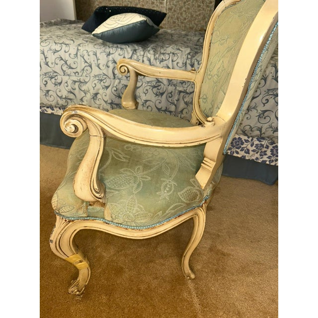 French Mid 20th Century Louis XV Style Carved Armchair With Light Green Floral Upholstery For Sale - Image 3 of 6